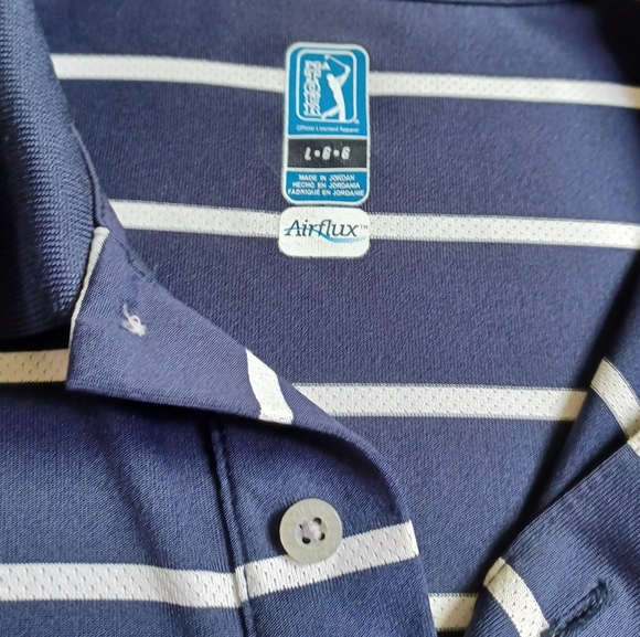 PGA large men's navy stripped golf shirt white lightweight - Picture 2 of 6